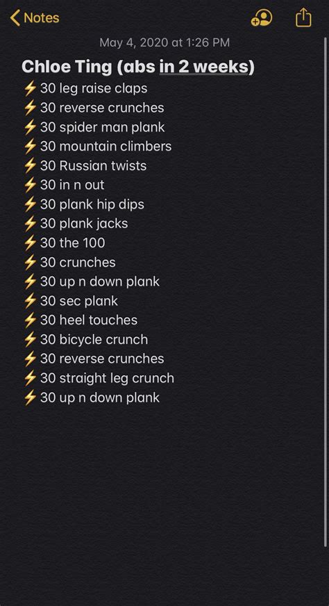 chloe ting abs workout list.